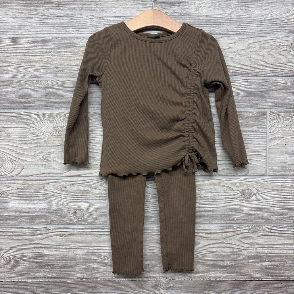 LS Ribbed Cinched Shirt & Leggings Lettuce Trim 3T