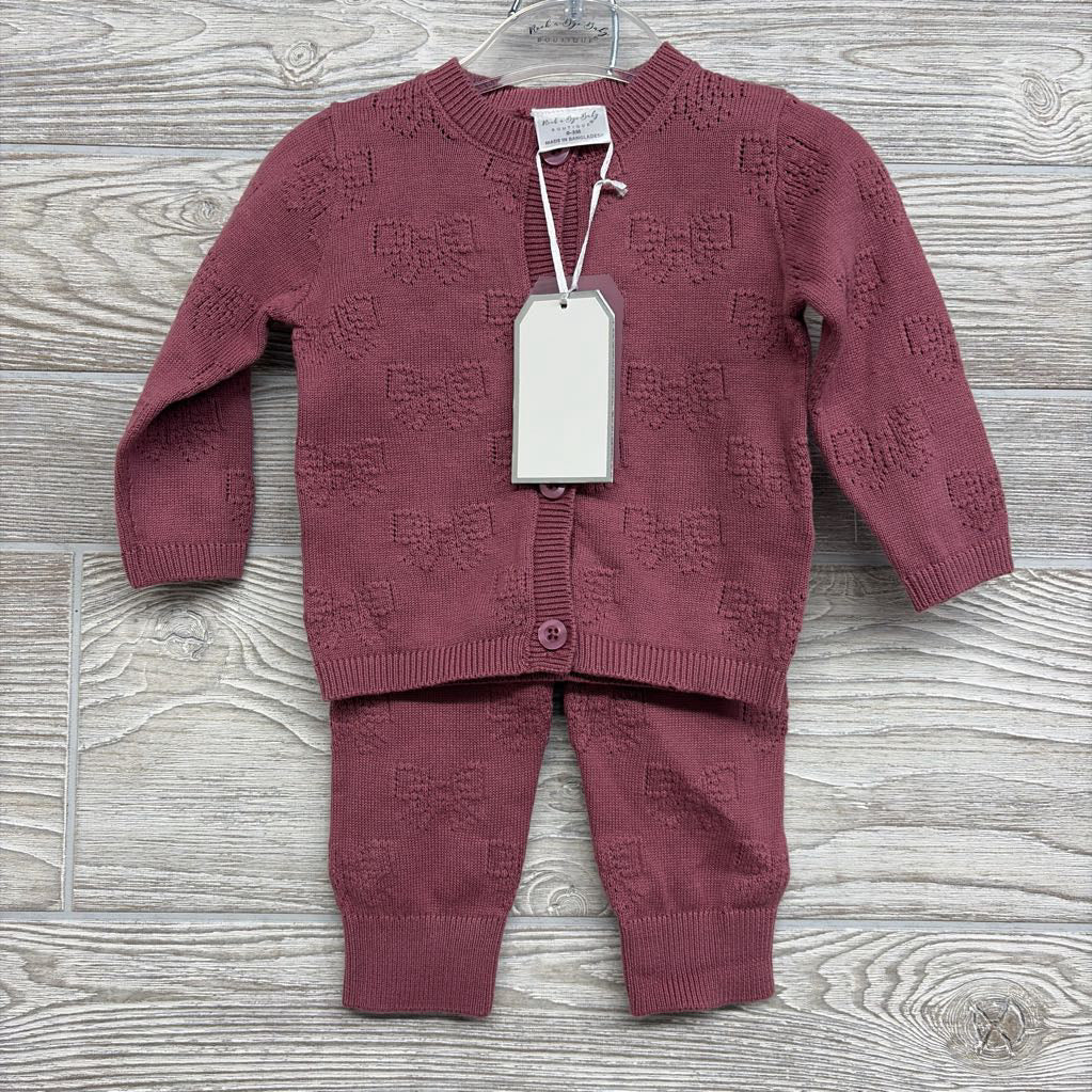 NEW Knit Pointelle Bow Cardigan & Pants 0-3M