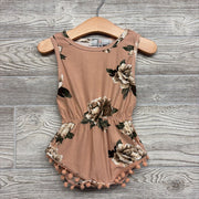 Tank Romper Flowers Pom Trim 12-18M