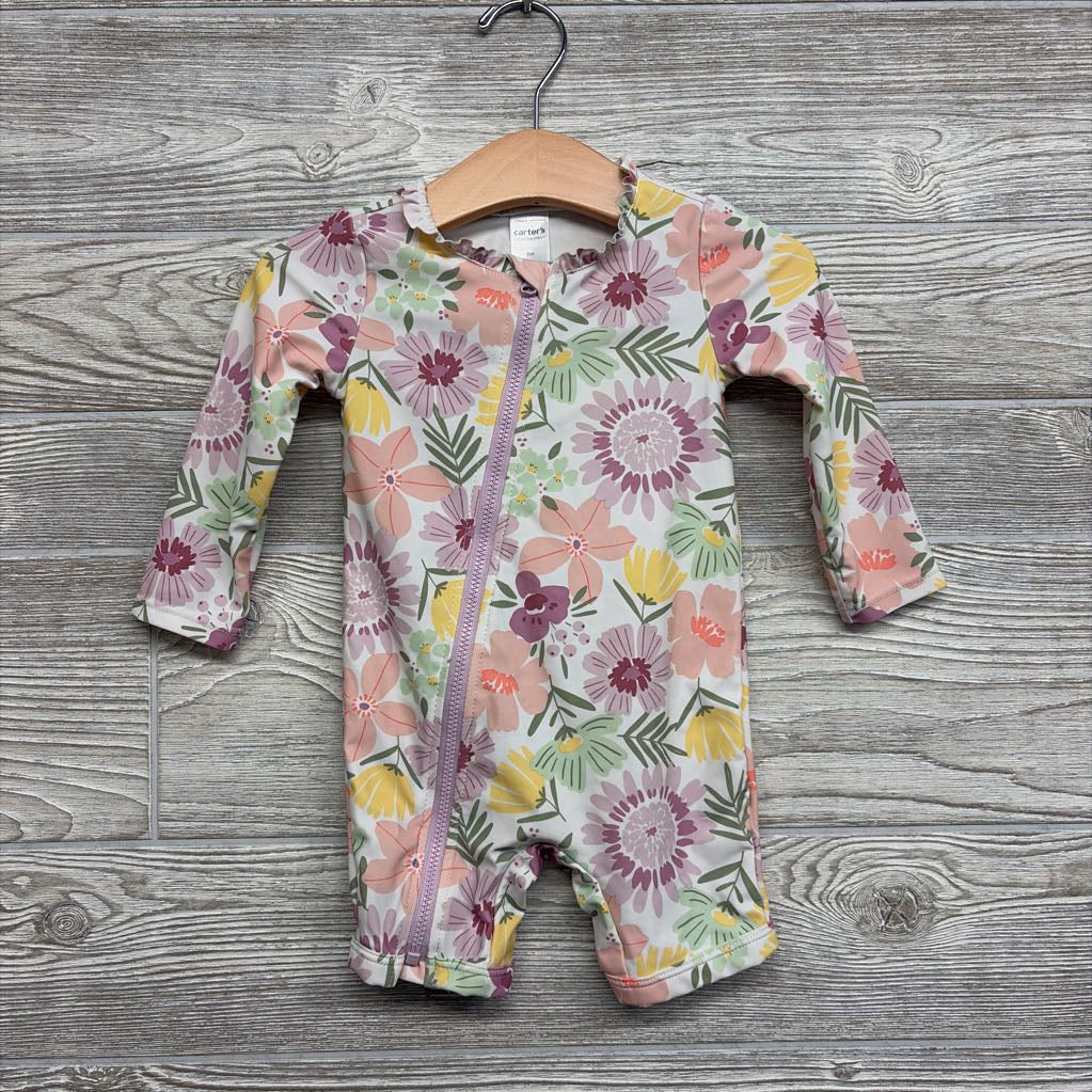 LS Swimsuit Flowers Ruffle Trim 9M
