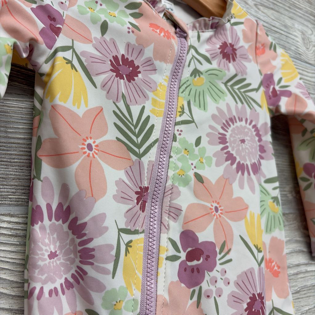 LS Swimsuit Flowers Ruffle Trim 9M