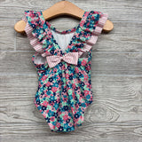 Flutter Sleeve Swimsuit Flowers Stripes 12-18M