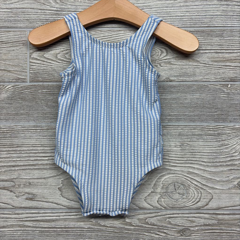 Seersucker Swimsuit Stripes Ruffle Butt 6-12M