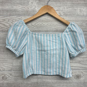 Cropped Puff Sleeve Shirt Stripes