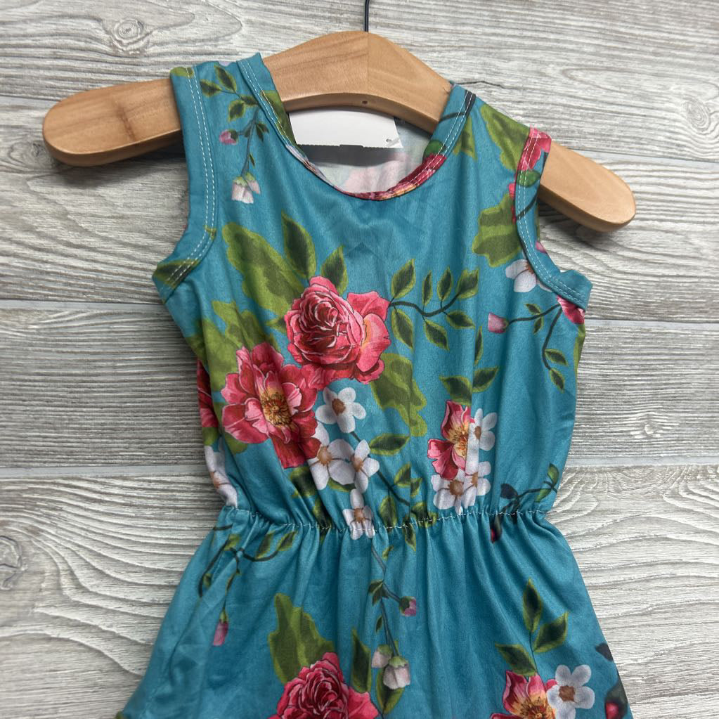 Tank Romper Flowers Pom Trim 12-18M