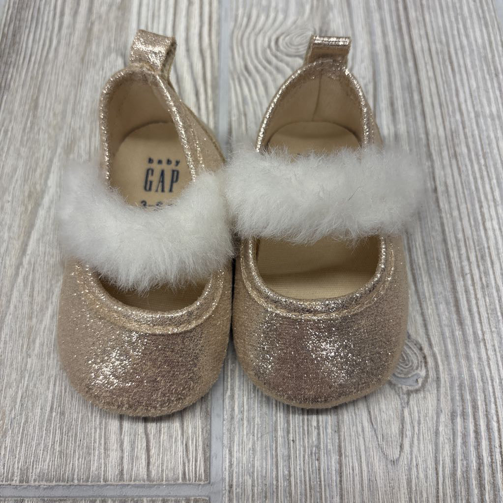 Glitter Faux Fur Strap Soft Sole Shoes 4c