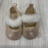 Glitter Faux Fur Strap Soft Sole Shoes 4c