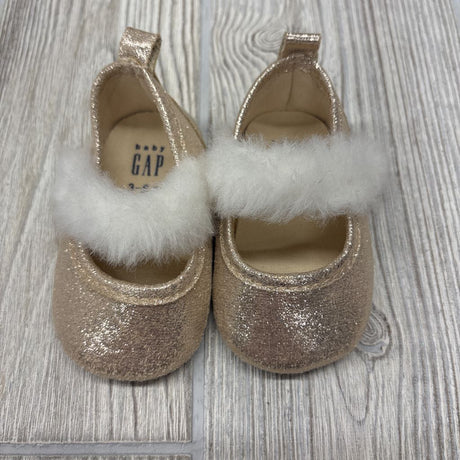 Glitter Faux Fur Strap Soft Sole Shoes 4c