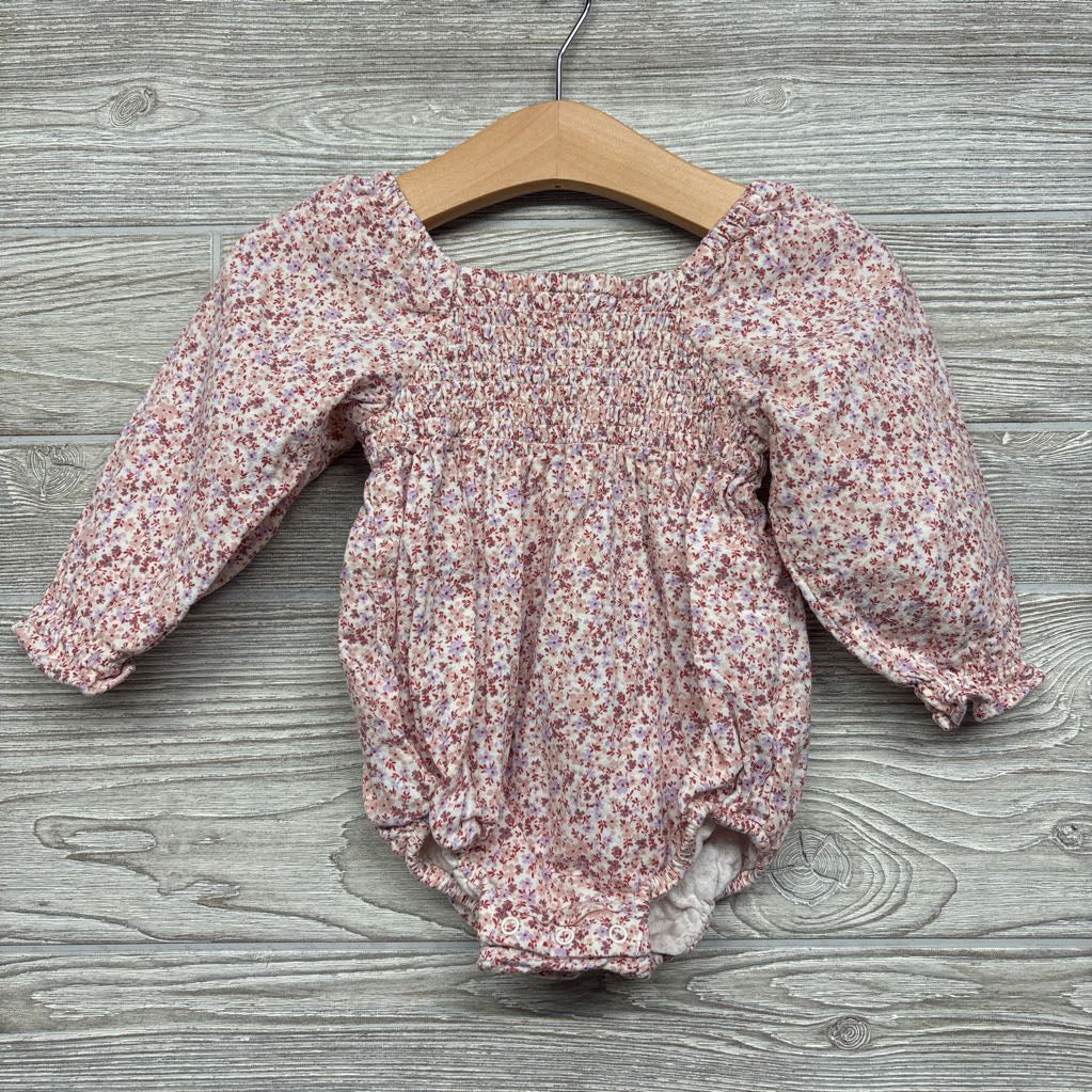 LS Smocked Romper Flowers 6-9M