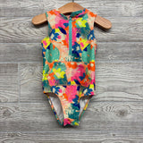 1/4 Zip Swimsuit Flowers 3t