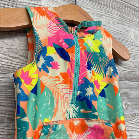 1/4 Zip Swimsuit Flowers 3t