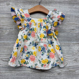 Muslin Ruffle Strap Dress Flowers & Tassles 3-6M