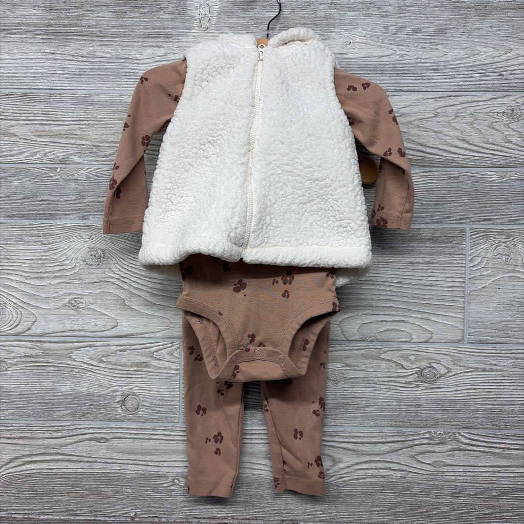 Animal Print Bodysuit, Pants & Fleece Vest 12M