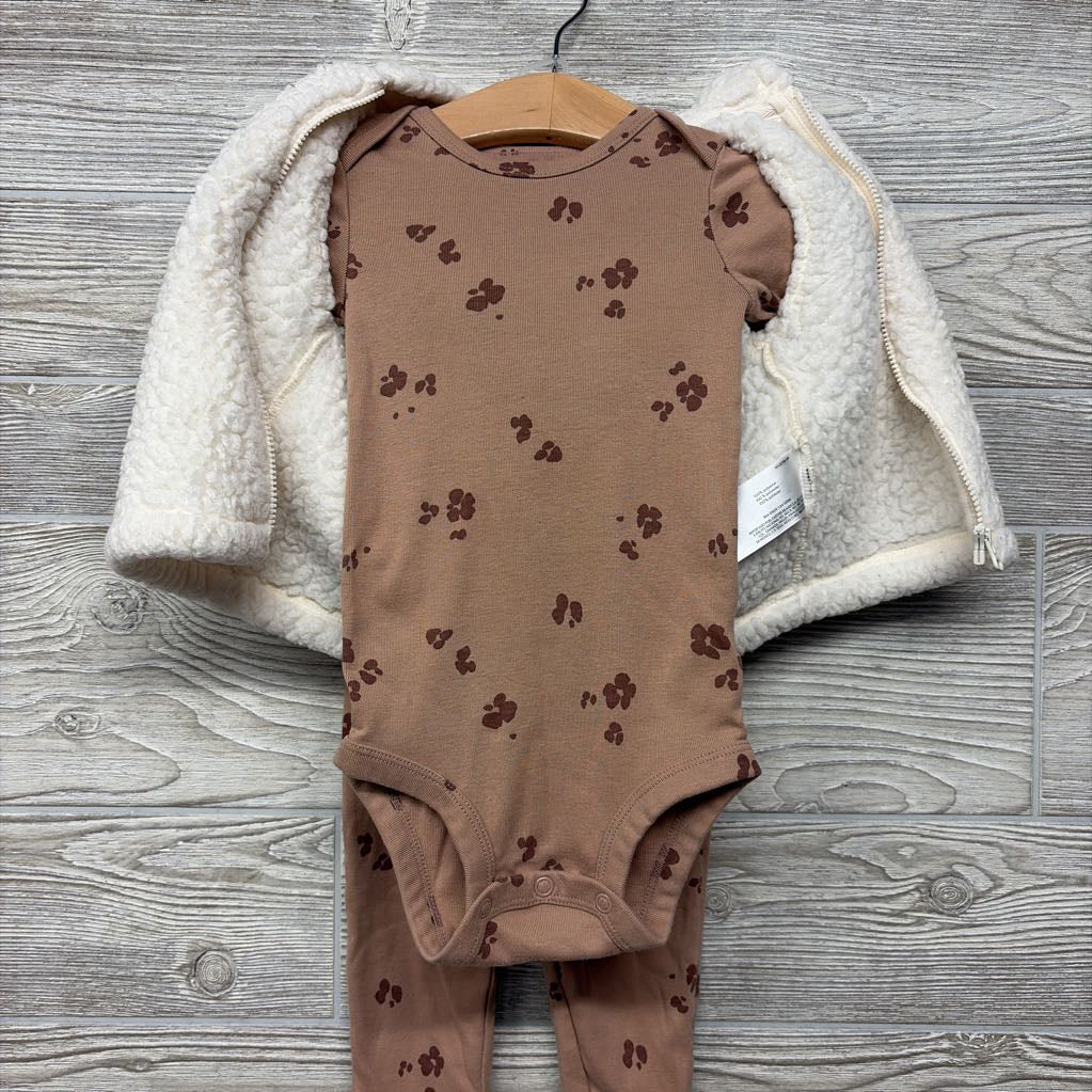 Animal Print Bodysuit, Pants & Fleece Vest 12M