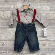 NEW Suspender Jeans, Button Up Shirt Stripes & Hearts 3M
