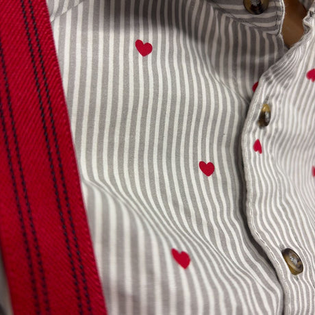 NEW Suspender Jeans, Button Up Shirt Stripes & Hearts 3M