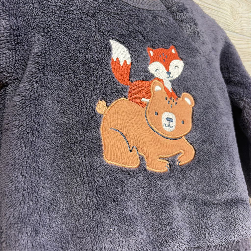 2 Pc Outfit Plush Crewneck Fox & Bear 12M