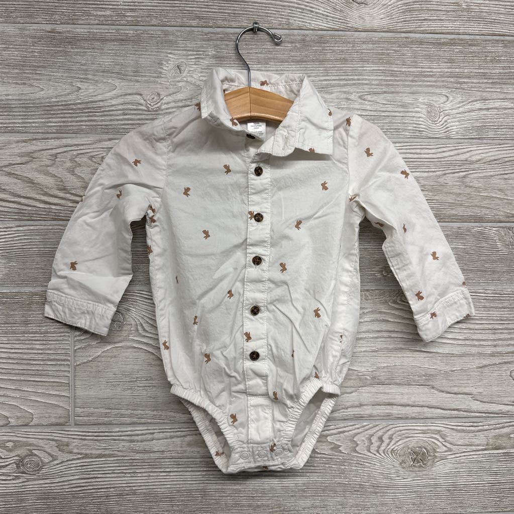 LS Button Up Bodysuit Bunnies & Pants W/ Bowtie 18M
