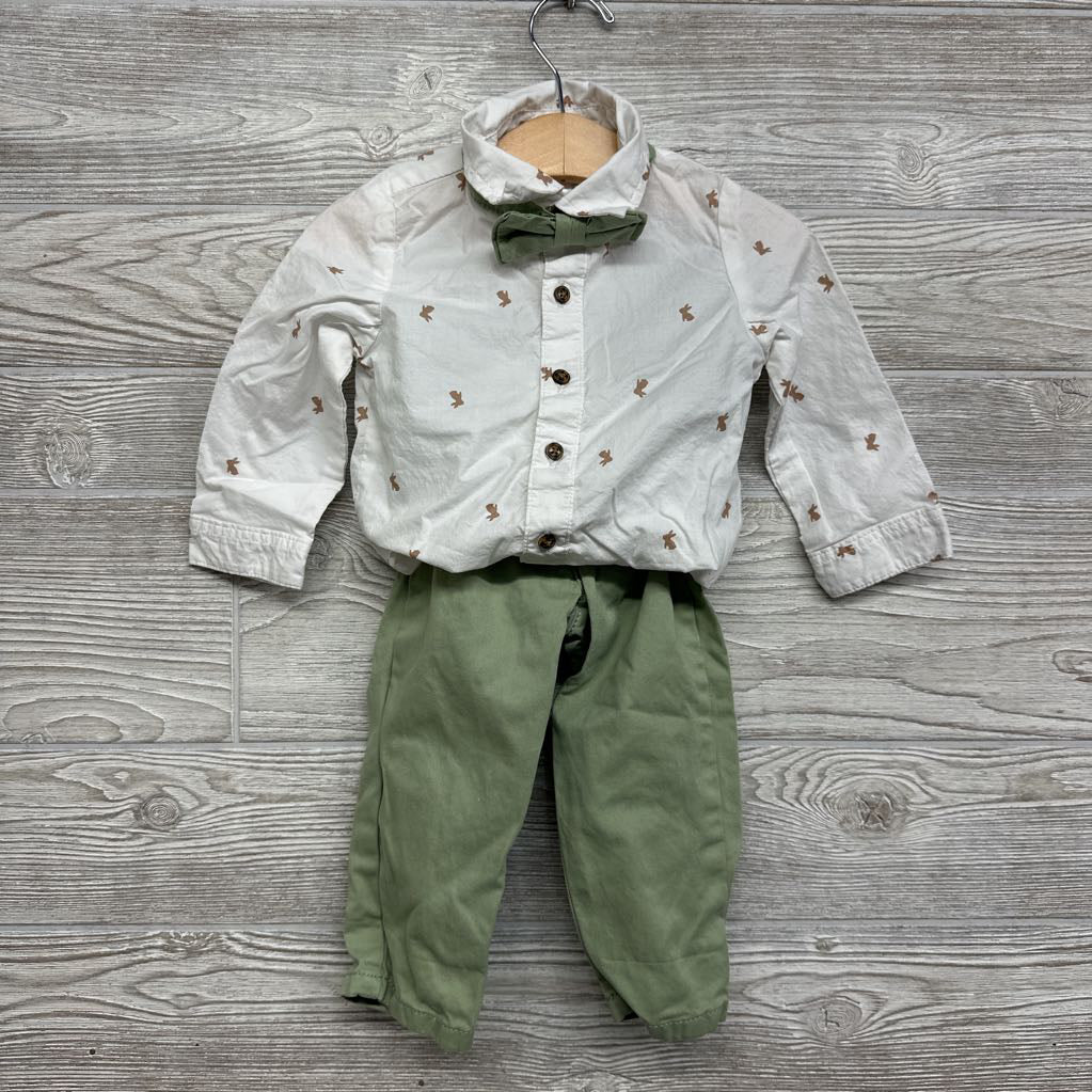 LS Button Up Bodysuit Bunnies & Pants W/ Bowtie 18M
