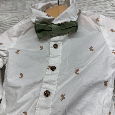 LS Button Up Bodysuit Bunnies & Pants W/ Bowtie 18M