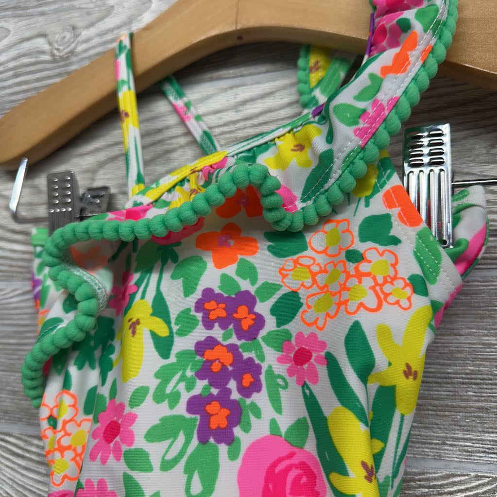 2 Pc Swimsuit Flowers Pom Trim 12M