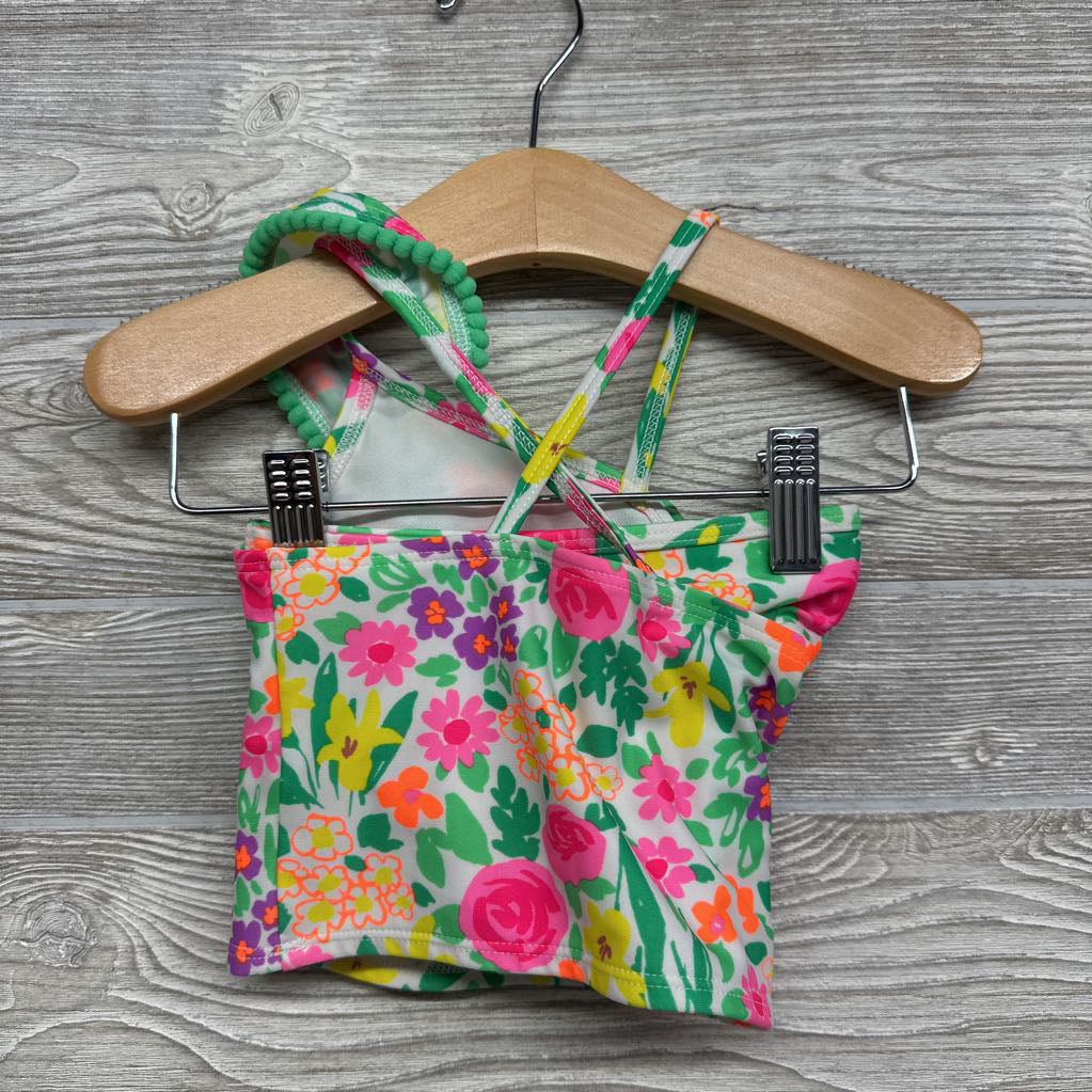 2 Pc Swimsuit Flowers Pom Trim 12M