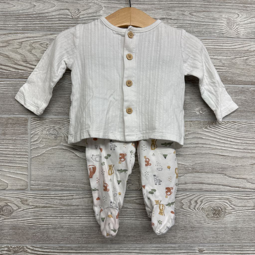 LS Pointelle Button Up Shirt, Footed Pants Animals & Hat 6M