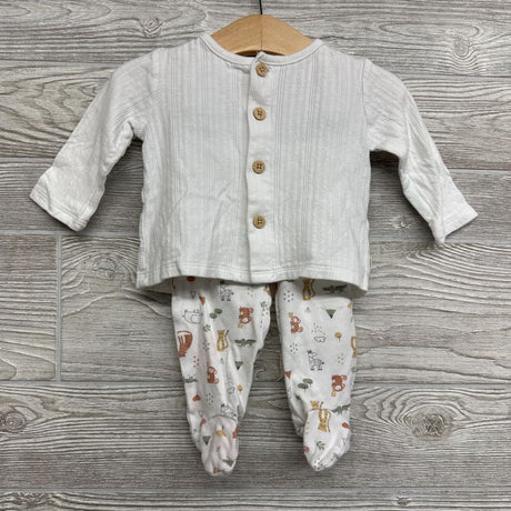 LS Pointelle Button Up Shirt, Footed Pants Animals & Hat 6M