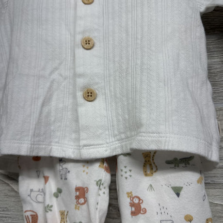 LS Pointelle Button Up Shirt, Footed Pants Animals & Hat 6M