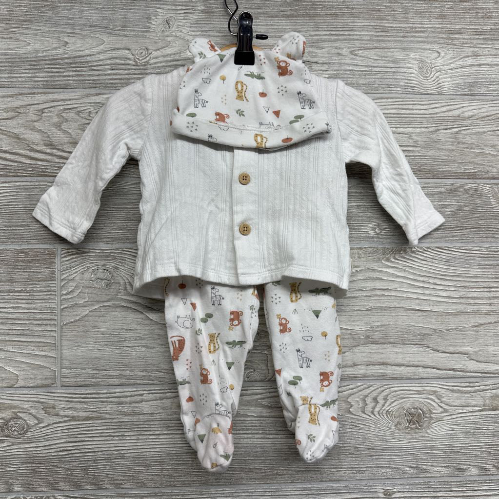 LS Pointelle Button Up Shirt, Footed Pants Animals & Hat 6M