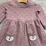 LS French Terry Dress Hearts Fox Pockets 9M