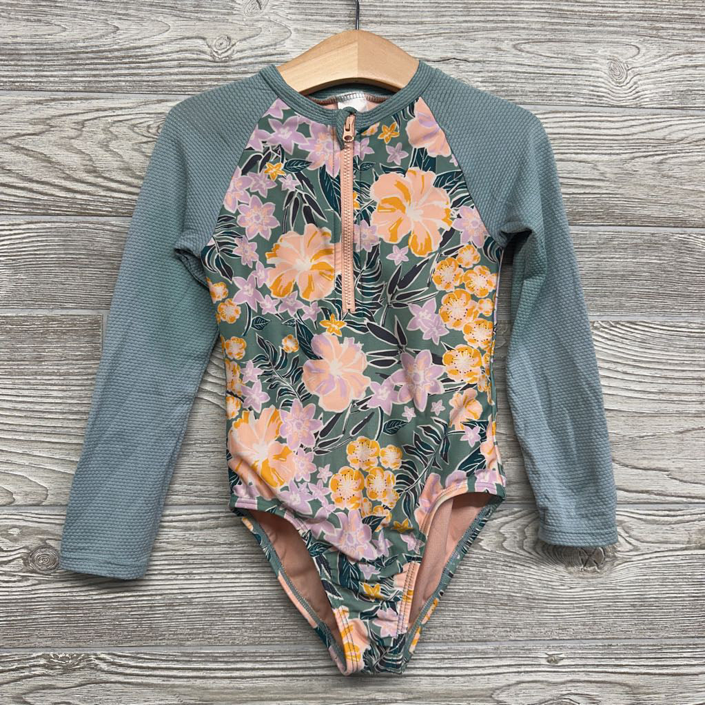 1/4 Zip Swimsuit Flowers 4-5