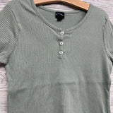 Ribbed Henley Shirt Lettuce Trim 10-12