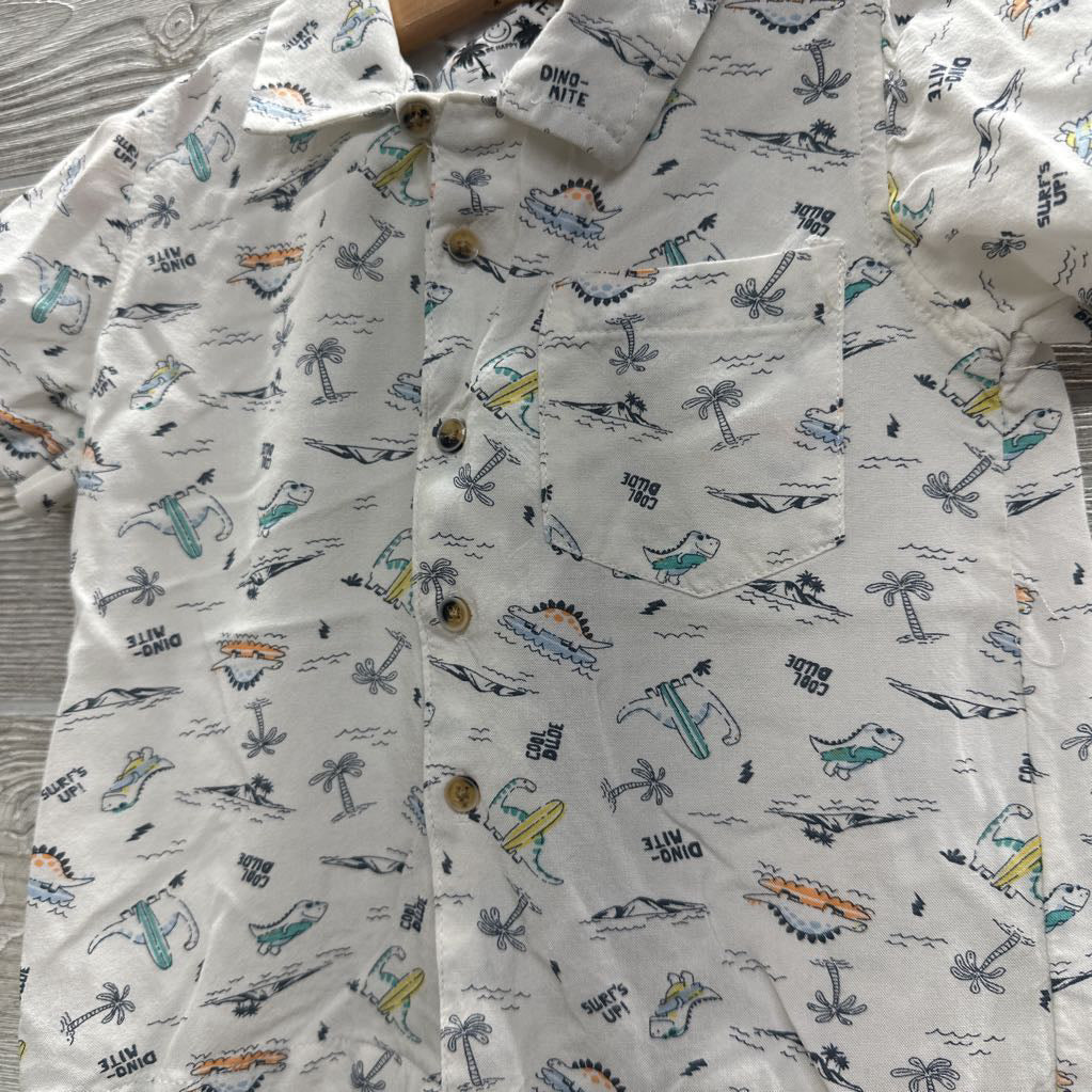 Button Up Shirt Dinosaurs Surfing Palm Trees 18M
