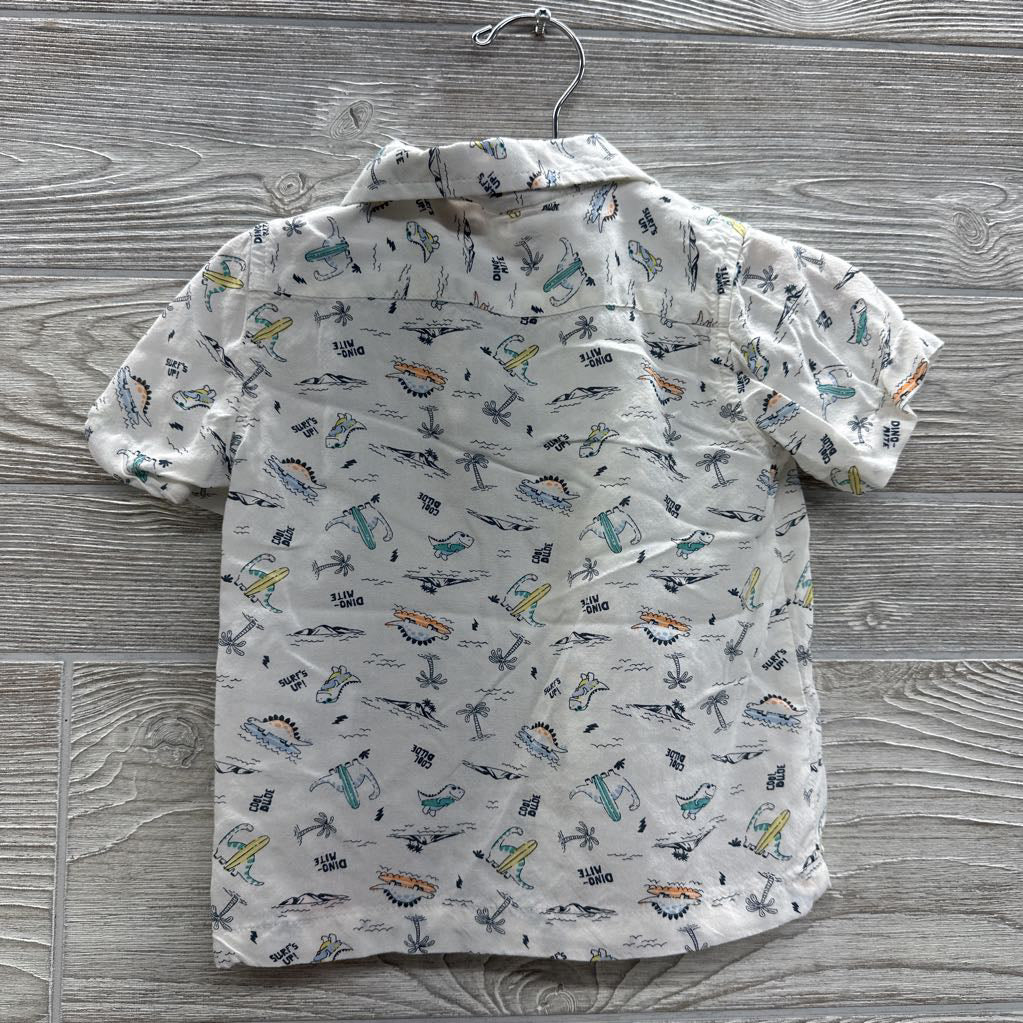 Button Up Shirt Dinosaurs Surfing Palm Trees 18M