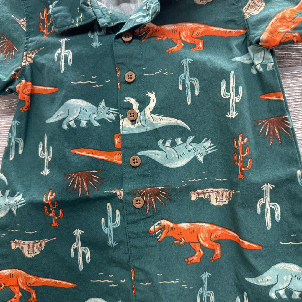 Button Up Shorty Romper Dinosaurs Palm Trees 18M