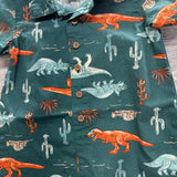 Button Up Shorty Romper Dinosaurs Palm Trees 18M
