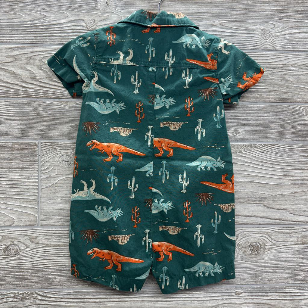 Button Up Shorty Romper Dinosaurs Palm Trees 18M