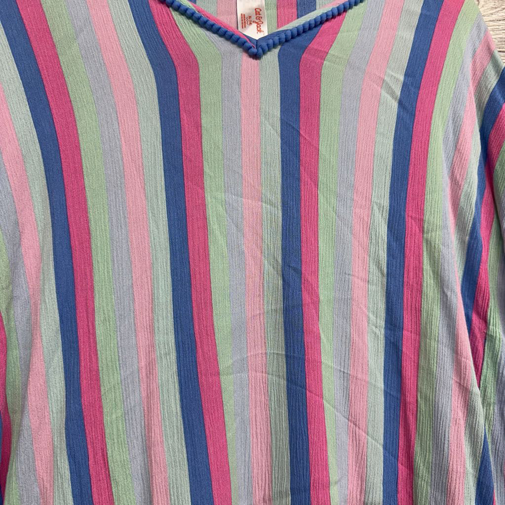 Swim Cover Up Stripes Pom Trim 14-16