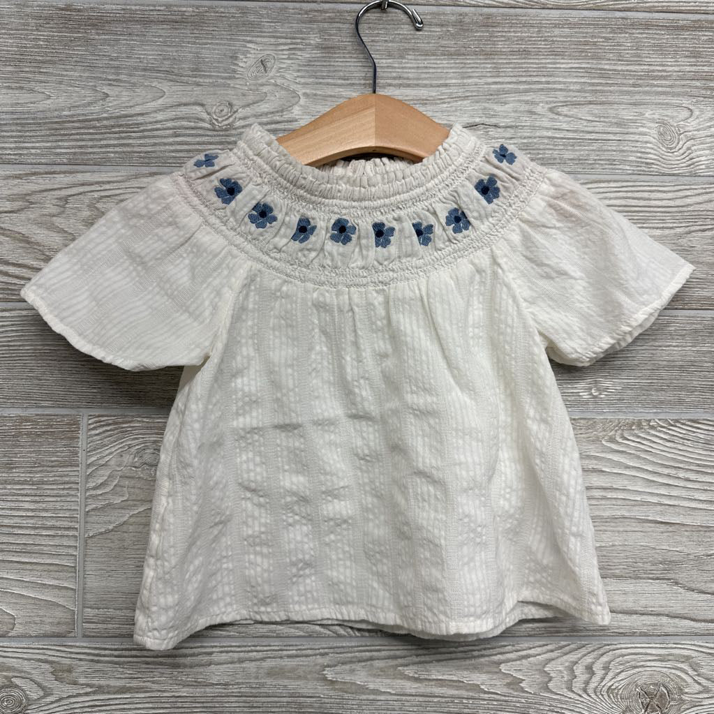 Textured Shirt Smocked Embroidered Flowers 5