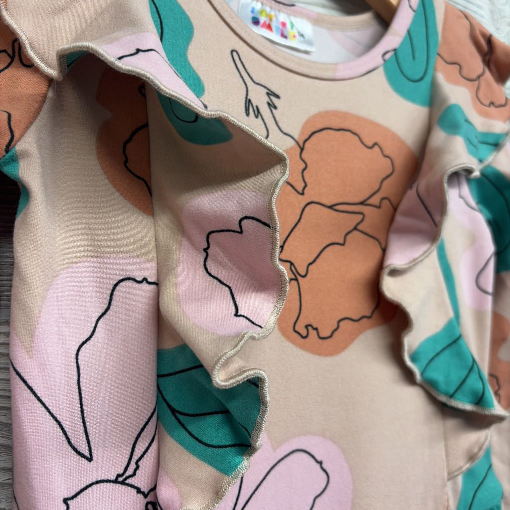 LS Dress Flowers Ruffles 5-6
