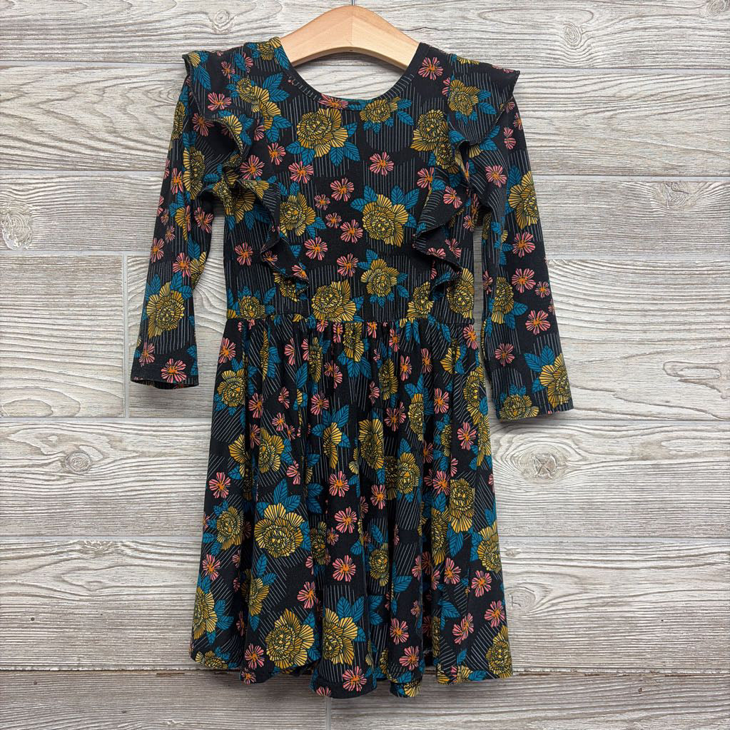 LS Dress Flowers Ruffles 3-4