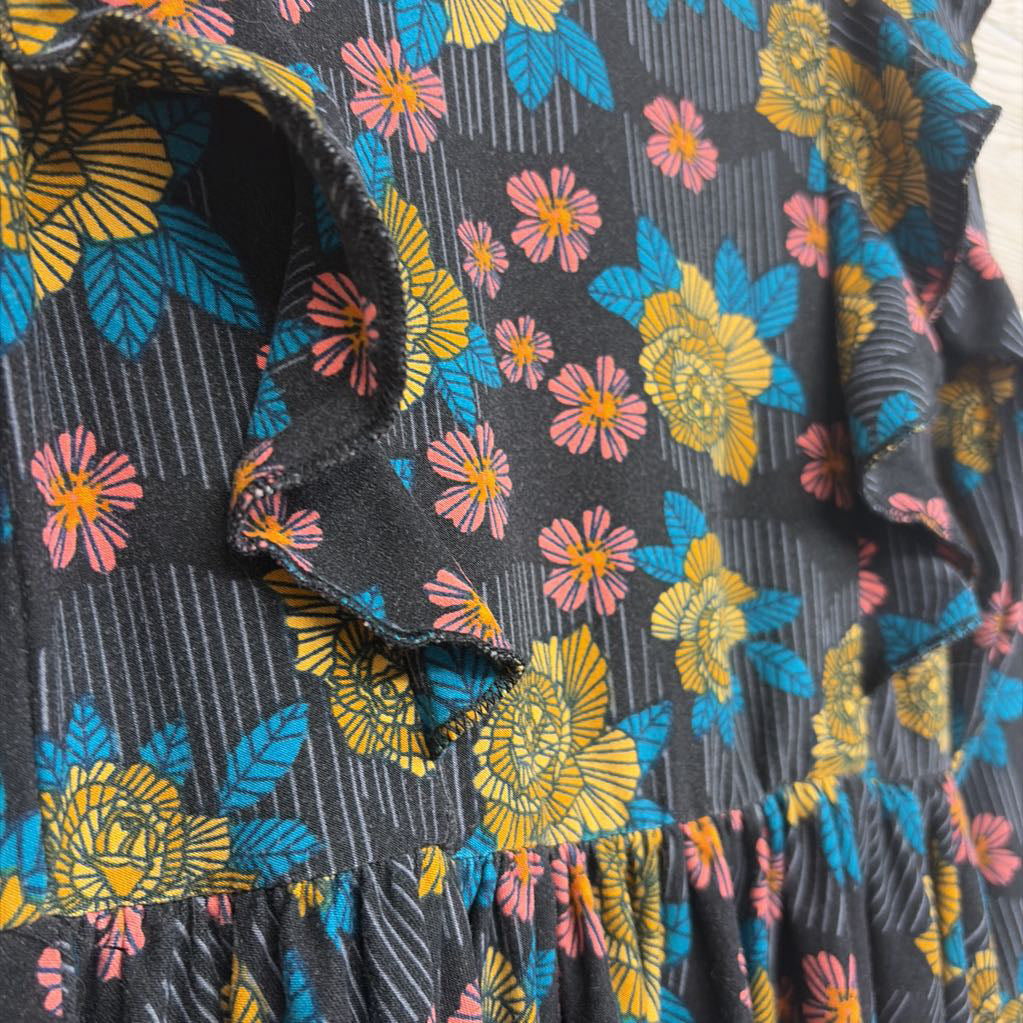 LS Dress Flowers Ruffles 3-4
