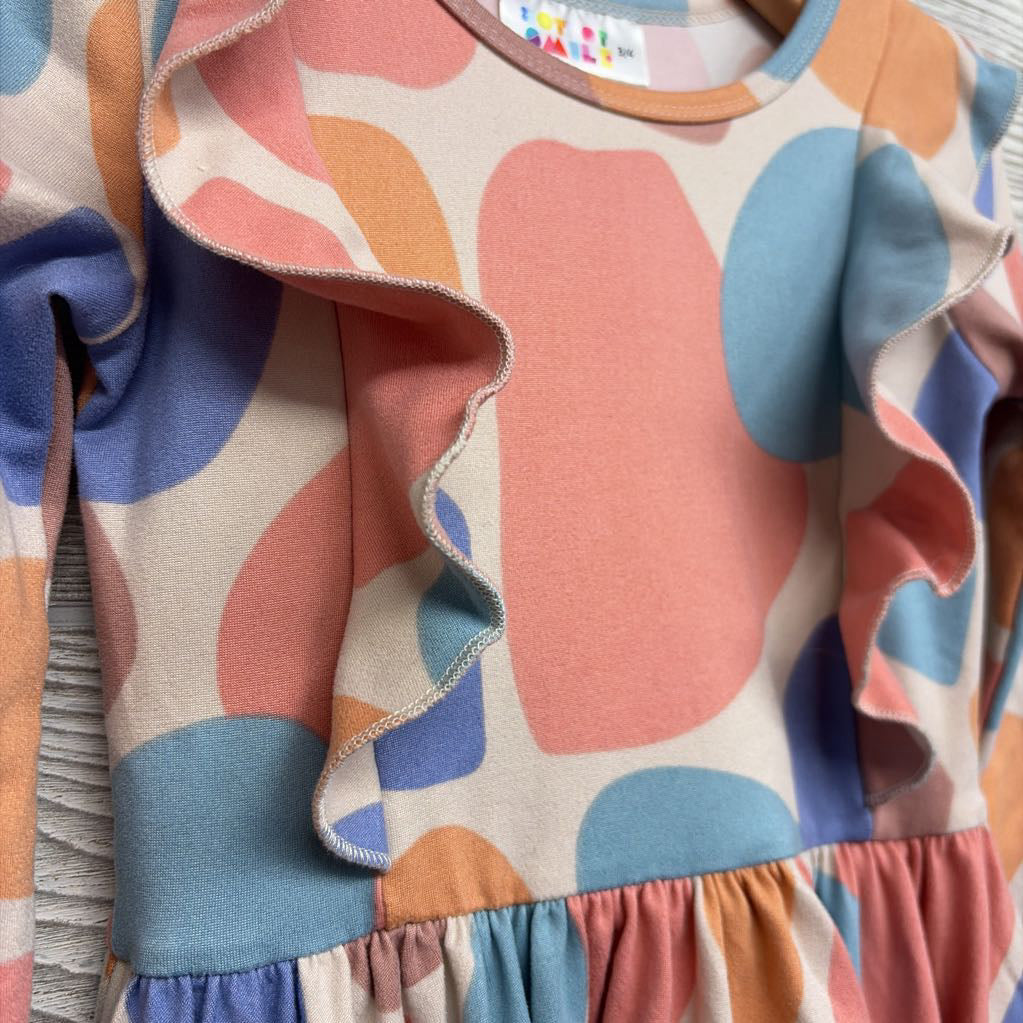 LS Twirl Dress Ruffles Printed 3-4