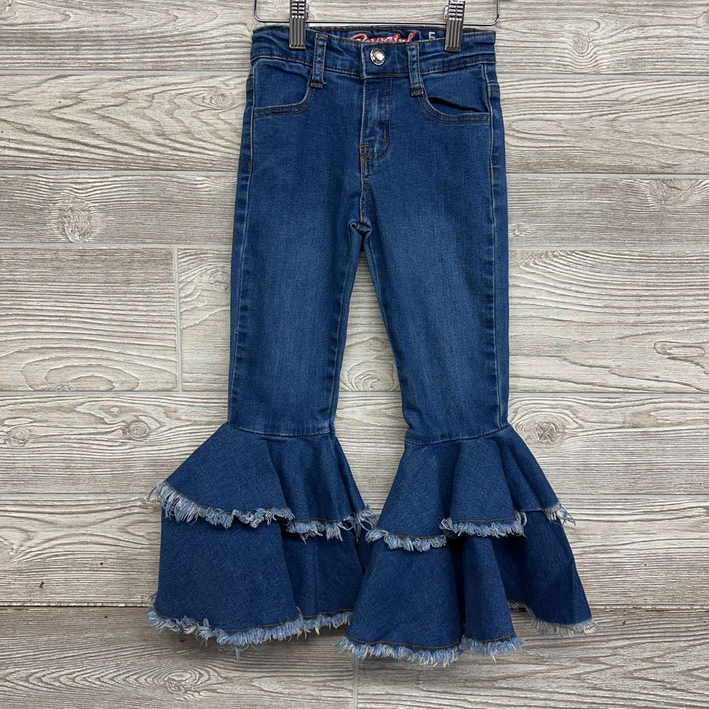 Ruffle Bell Bottom Jeans Frayed 5