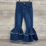 Ruffle Bell Bottom Jeans Frayed 5