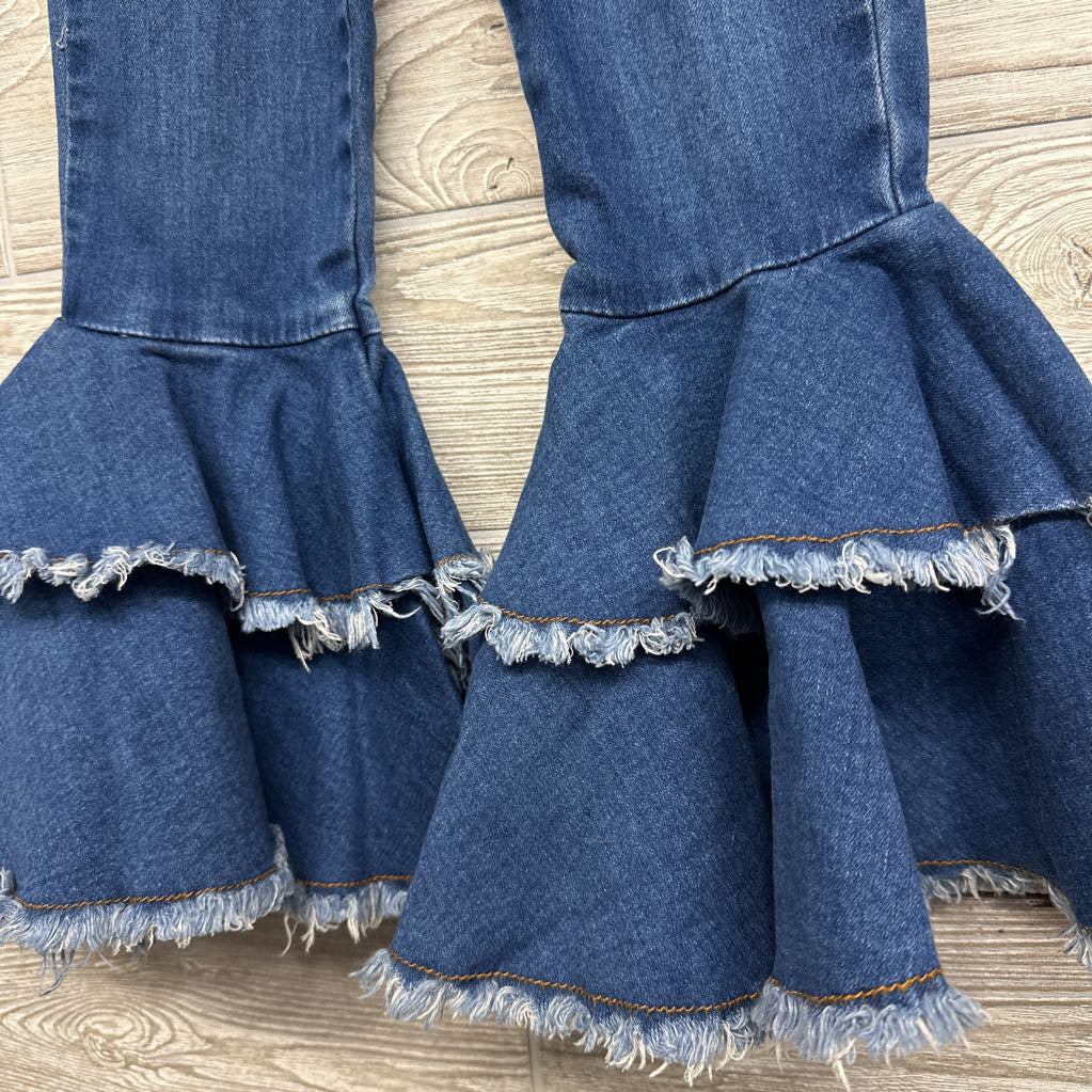 Ruffle Bell Bottom Jeans Frayed 5