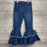 Ruffle Bell Bottom Jeans Frayed 5