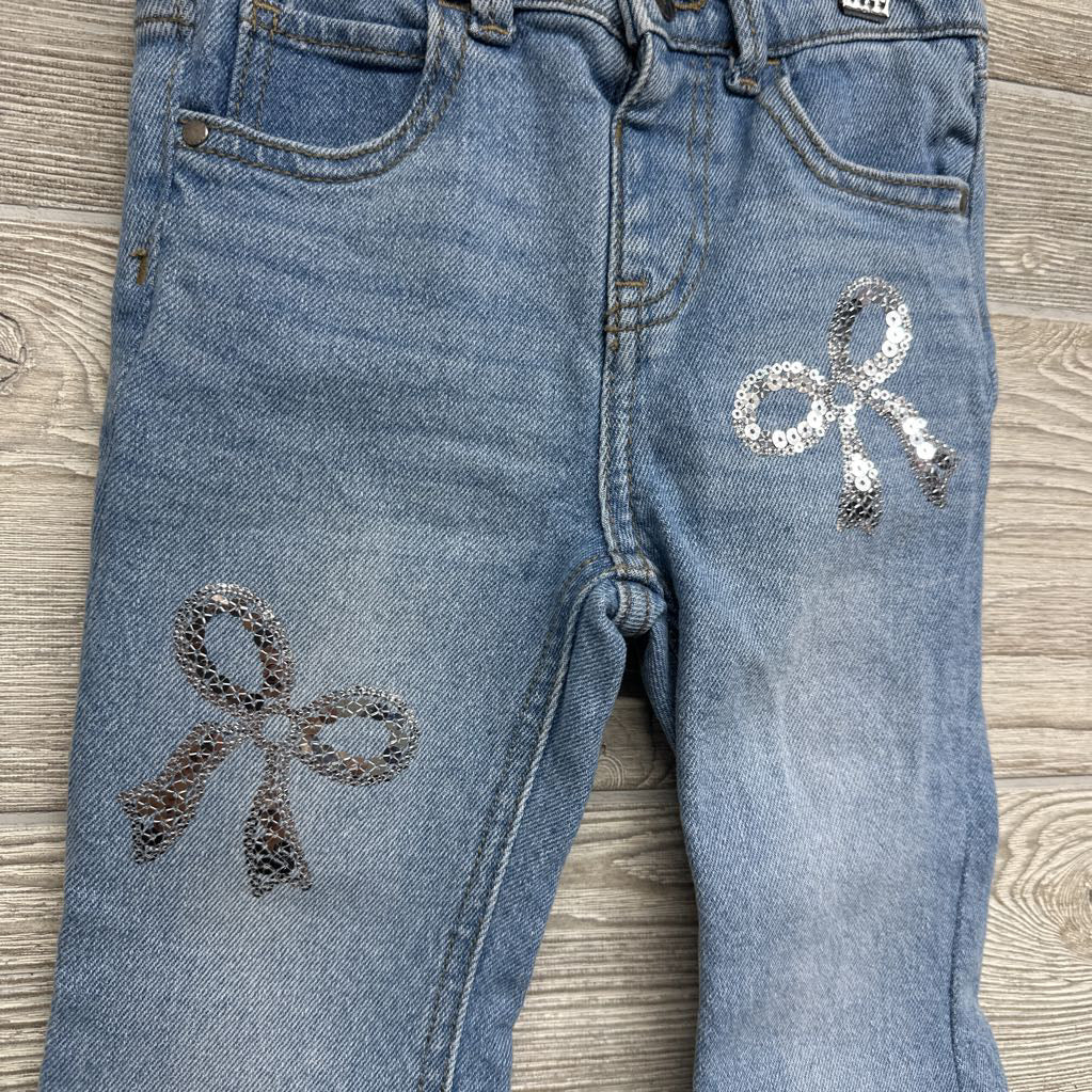 Flare Jeans Sequin Bows Frayed 3T