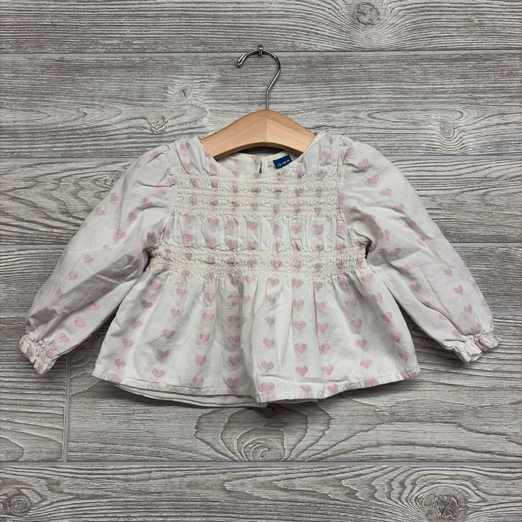 LS Peplum Shirt Foil Hearts 12-18M